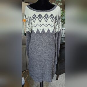 Rhapsody - Gray & Cream Patterned Women's Sweater Dress/tunic Size M/L